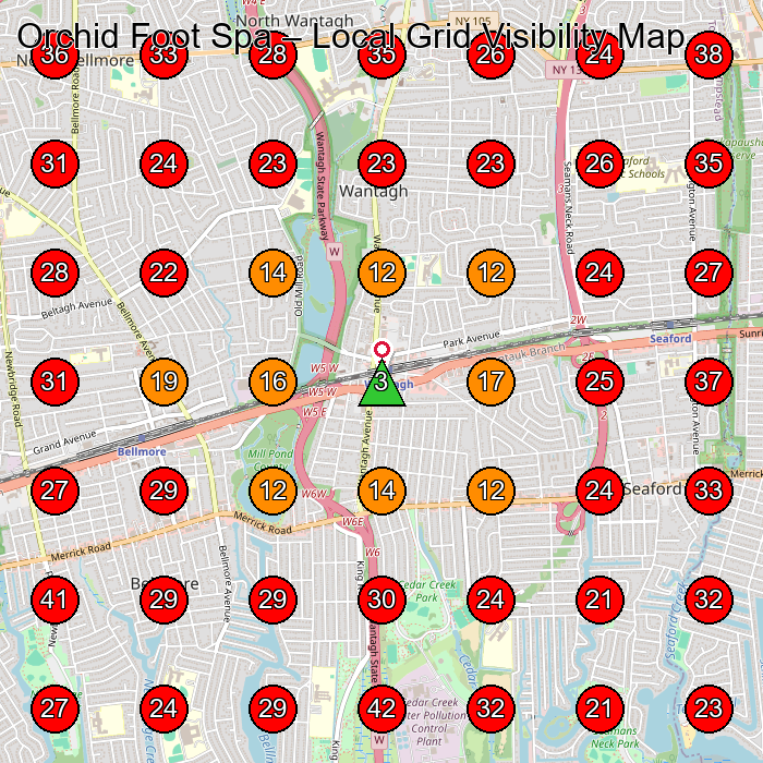 Orchid Foot Spa GeoGrid visibility map for Spa in Wantagh